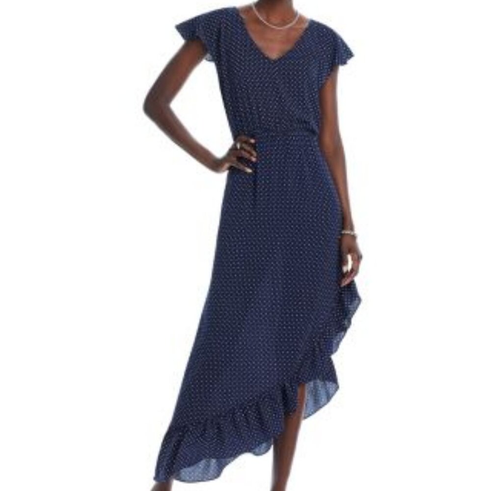 AQUA V Neck Ruffled Midi Dress M  NEW